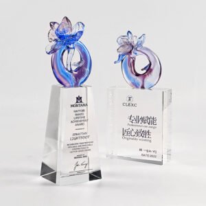 Exquisite Handmade Liuli Orchid K9 Crystal Award Trophy, Commendation Gift for Employee Anniversary, Retirement, Corporate Recognition