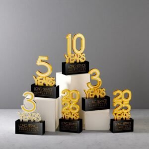 Premium Trophy/Award with Black Crystal Base and Metal Numbers