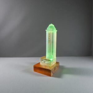 Alternative view of Custom 3D Crystal Building Model with LED Base | Factory-Direct Corporate Anniversary Gifts