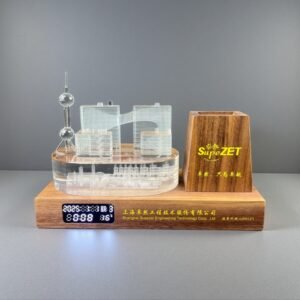 Custom 3D Laser-Engraved Crystal Cityscape Pen Holder | Shanghai Lujiazui Landmark Desk Accessory | Direct Factory Wholesale