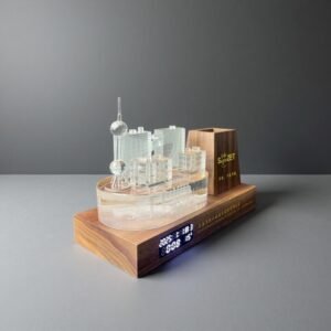 Alternative view of Custom 3D Laser-Engraved Crystal Cityscape Pen Holder | Shanghai Lujiazui Landmark Desk Accessory | Direct Factory Wholesale