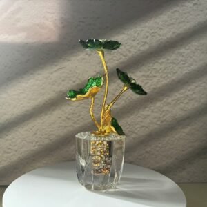 Bespoke K9 Green Crystal Lotus Ornament - Zen-Inspired and Fengshui Home & Office Decor - High-End Customizable Crystal Gifts
