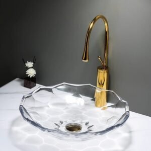 Luxury Lotus Shape Crystal Glass Vessel Sink | Factory Direct Custom Bathroom Art Basin | Artisan Washbowl for High-End Hotels