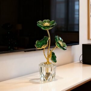 Alternative view of Bespoke K9 Green Crystal Lotus Ornament - Zen-Inspired and Fengshui Home & Office Decor - High-End Customizable Crystal Gifts