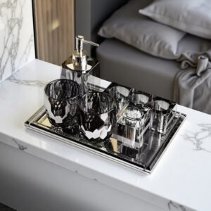 Alternative view of Luxury Crystal Bathroom Accessories Set - Custom Hotel Vanity Set with Soap Dispenser, Toothbrush Holder, Tumbler, and Tray - Factory Direct Customization
