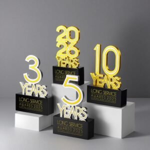 Alternative view of Premium Trophy/Award with Black Crystal Base and Metal Numbers