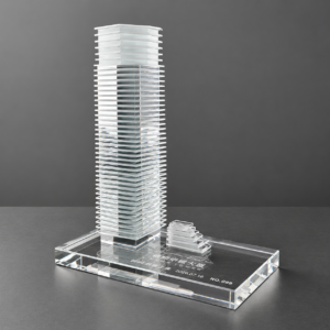 Alternative view of Custom Crystal Building Model Award | Corporate Headquarters Replica Gift | Company Anniversary & IPO Commemorative Crystal Trophy