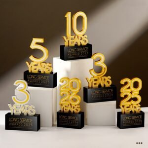 Premium Trophy/Award with Black Crystal Base and Metal Numbers