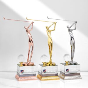 Alternative view of Premium K9 Crystal & Gold-Plated Metal Tournament Award - Golf Series Trophies​
