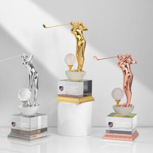 Premium K9 Crystal & Gold-Plated Metal Tournament Award - Golf Series Trophies​