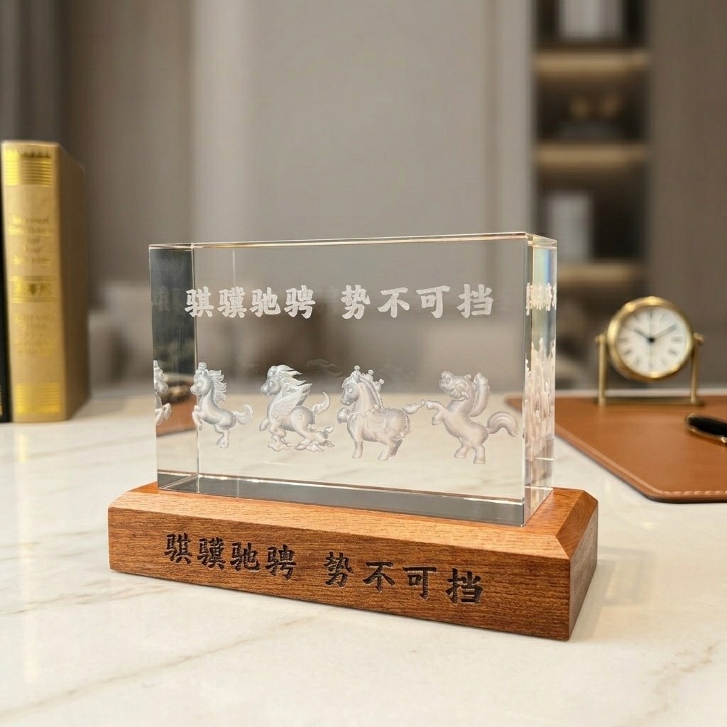 3D Laser Engraved Crystal Horse Statue | High-End Corporate Gift, Executive Office Decor & Commemorative Trophy - Image 3