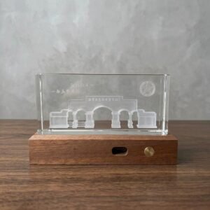 Alternative view of Custom Architectural Landmark Crystal Ornament with LED Wooden Base for Anniversary Souvenirs