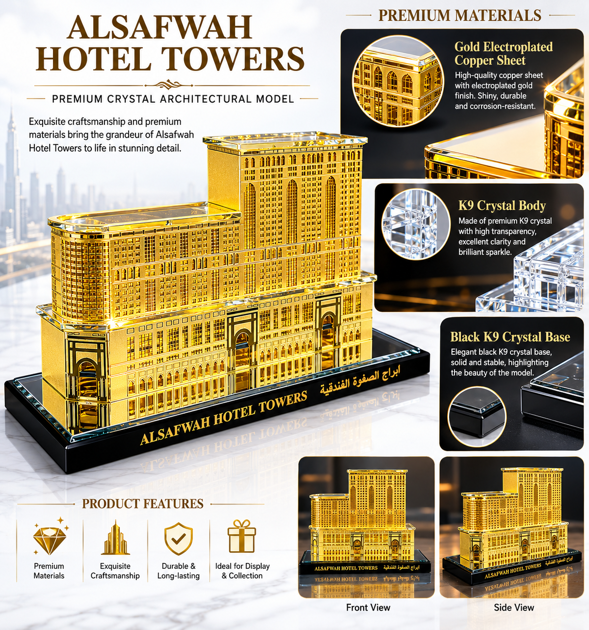Premium corporate gifts | OEM Crystal Gifts Manufacturer | Al Safwah Hotel Towers Model - Image 2