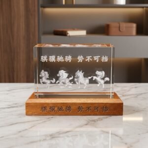 3D Laser Engraved Crystal Horse Statue | High-End Corporate Gift, Executive Office Decor & Commemorative Trophy