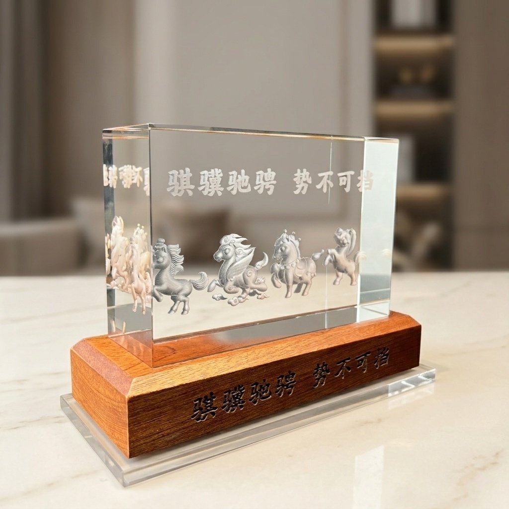 3D Laser Engraved Crystal Horse Statue | High-End Corporate Gift, Executive Office Decor & Commemorative Trophy - Image 5