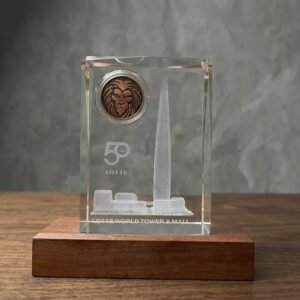 Alternative view of Custom 3D Laser Engraved K9 Crystal Building Model Trophyfor Corporate 50th Anniversary Souvenirs