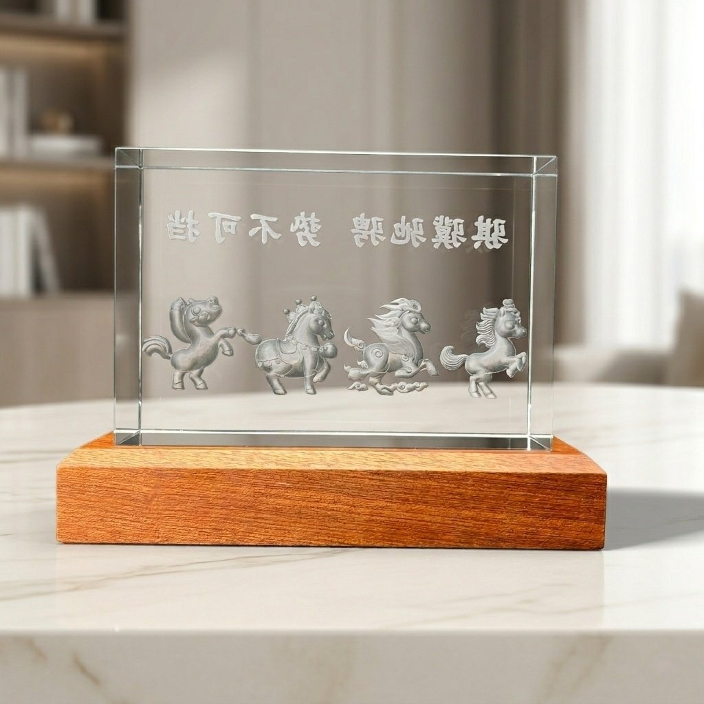 3D Laser Engraved Crystal Horse Statue | High-End Corporate Gift, Executive Office Decor & Commemorative Trophy - Image 4