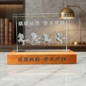 Alternative view of 3D Laser Engraved Crystal Horse Statue | High-End Corporate Gift, Executive Office Decor & Commemorative Trophy
