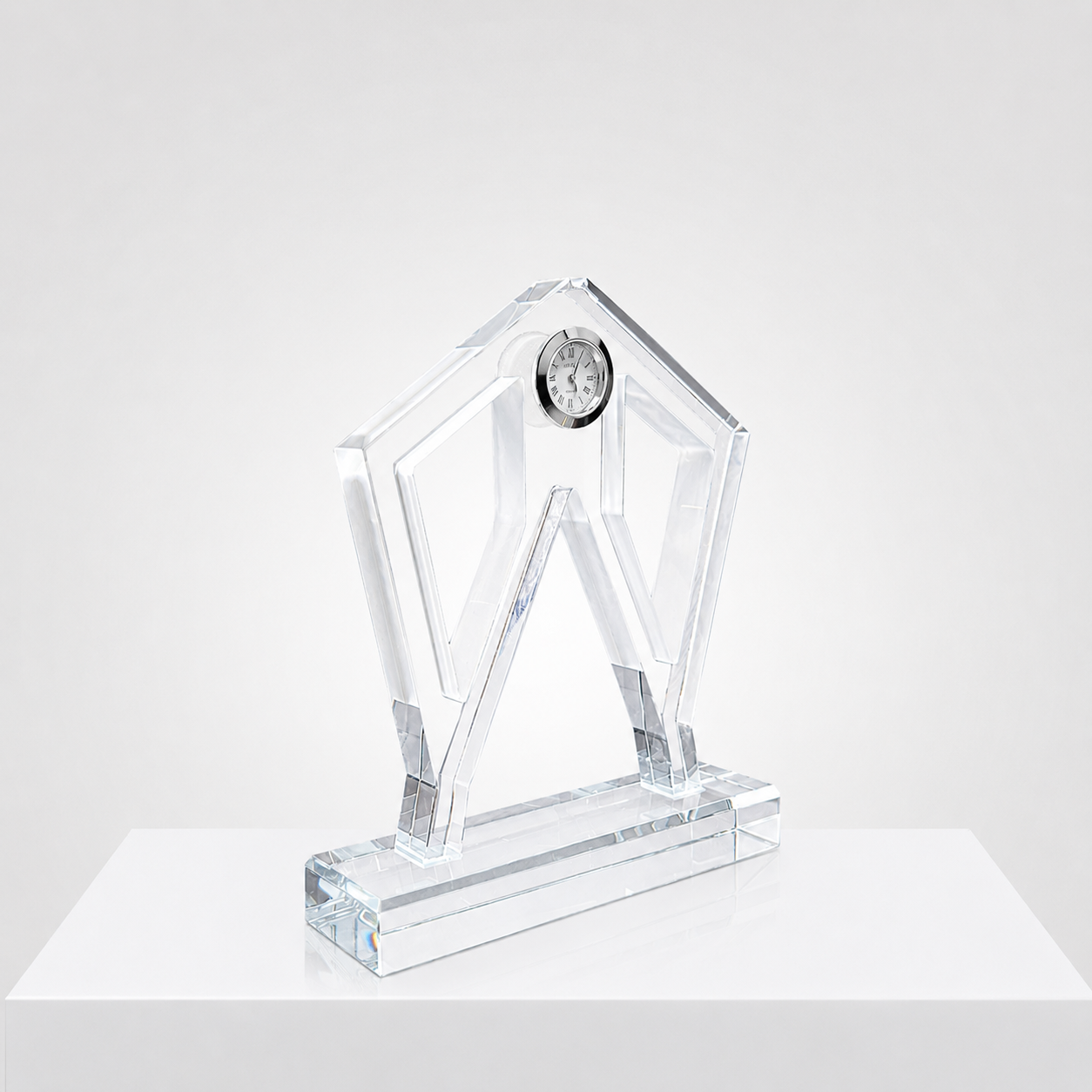 Custom Corporate Crystal Trophy with Inset Clock | Modern Geometric Crystal Craft Corporate Souvenir - Image 3