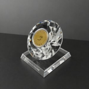 Custom Corporate Gift | Custom Diamond Crystal Trophy with Gold Coin | Premium Custom Award for Employee Recognition & Corporate Anniversary
