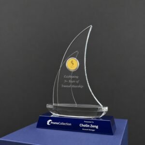 Alternative view of Custom Crystal Sail Trophy for Corporate Anniversary Celebration | Premium K9 Crystal Custom Trophy Manufacturer