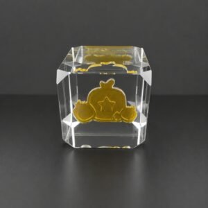 Custom Corporate Gift with Embedded Gold-Plated Mascot | Employee Anniversary Commemorative Crystal Keepsake