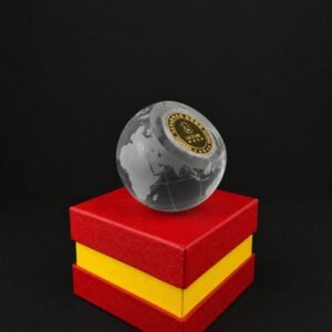 Custom Corporate Gift K9 Crystal Globe Trophy with Embedded Commemorative Coin | Premium Custom Trophy Manufacturer