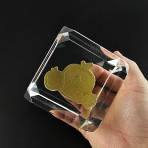 Alternative view of Custom Corporate Gift with Embedded Gold-Plated Mascot | Employee Anniversary Commemorative Crystal Keepsake