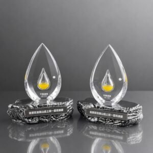 Custom Oil Drop Corporate Anniversary Gift – Real Crude Oil Encapsulated Resin Keepsake with Rock-Inspired Base