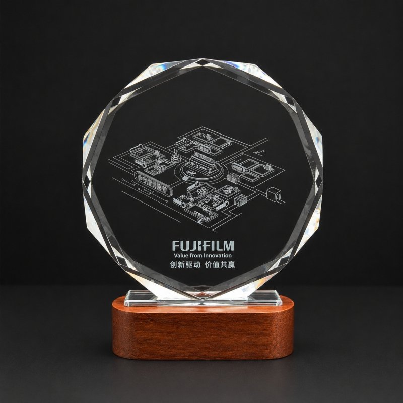 Custom Octagonal Crystal Employee Recognition Trophy | Premium K9 Crystal Corporate Award with 3D Laser Engraving