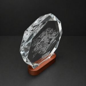 Alternative view of Custom Octagonal Crystal Employee Recognition Trophy | Premium K9 Crystal Corporate Award with 3D Laser Engraving