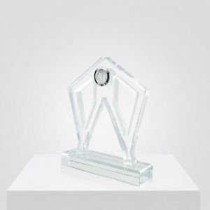 Alternative view of Custom Corporate Crystal Trophy with Inset Clock | Modern Geometric Crystal Craft Corporate Souvenir