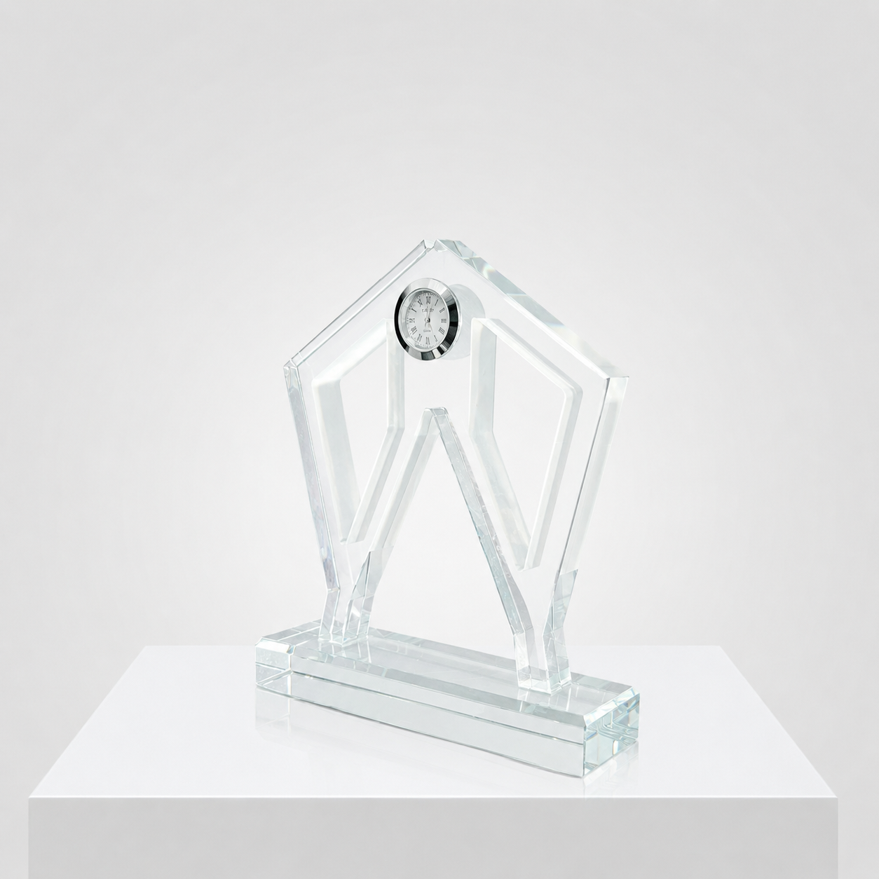 Custom Corporate Crystal Trophy with Inset Clock | Modern Geometric Crystal Craft Corporate Souvenir - Image 2
