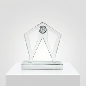 Custom Corporate Crystal Trophy with Inset Clock | Modern Geometric Crystal Craft Corporate Souvenir