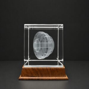 Alternative view of Custom 3D Laser Engraved K9 Crystal IPO Commemorative Gift | Mechanical Component Crystal Award | OEM Corporate Milestone Gift Manufacturer China