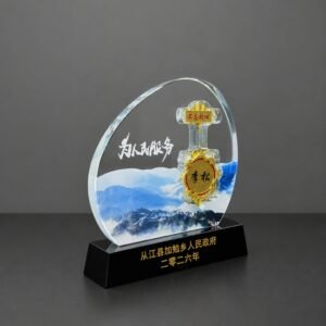 Alternative view of Custom Crystal Award with Metal Medal | Custom Crystal Trophy for Employee Recognition | Custom Corporate Gift Manufacturer