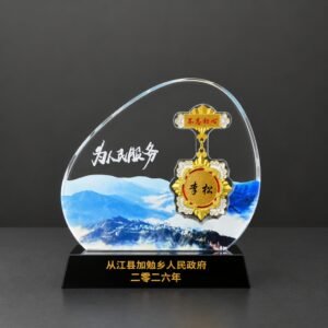 Custom Crystal Award with Metal Medal | Custom Crystal Trophy for Employee Recognition | Custom Corporate Gift Manufacturer