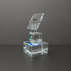 Custom Crystal Trophy with Embedded Microchip | Milestone Award for Technology Company | Premium Custom Corporate Gift