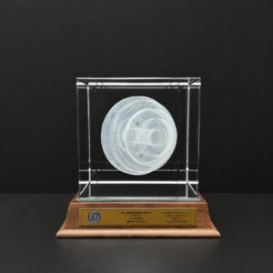 Custom 3D Laser Engraved K9 Crystal IPO Commemorative Gift | Mechanical Component Crystal Award | OEM Corporate Milestone Gift Manufacturer China