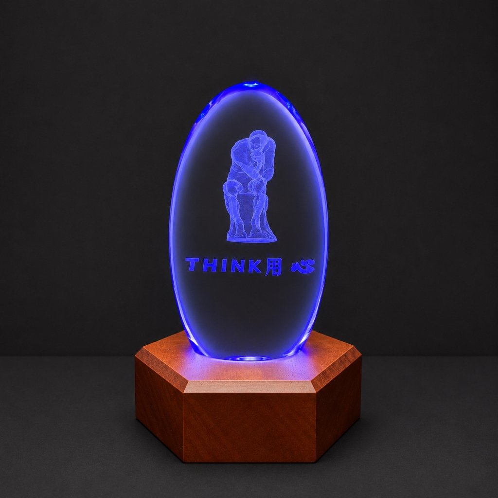 Custom Oval Crystal Laser Engraved Art Sculpture with LED Wooden Base | Personalized 3D Engraved Crystal Gift | OEM & ODM Crystal Souvenir Manufacturer